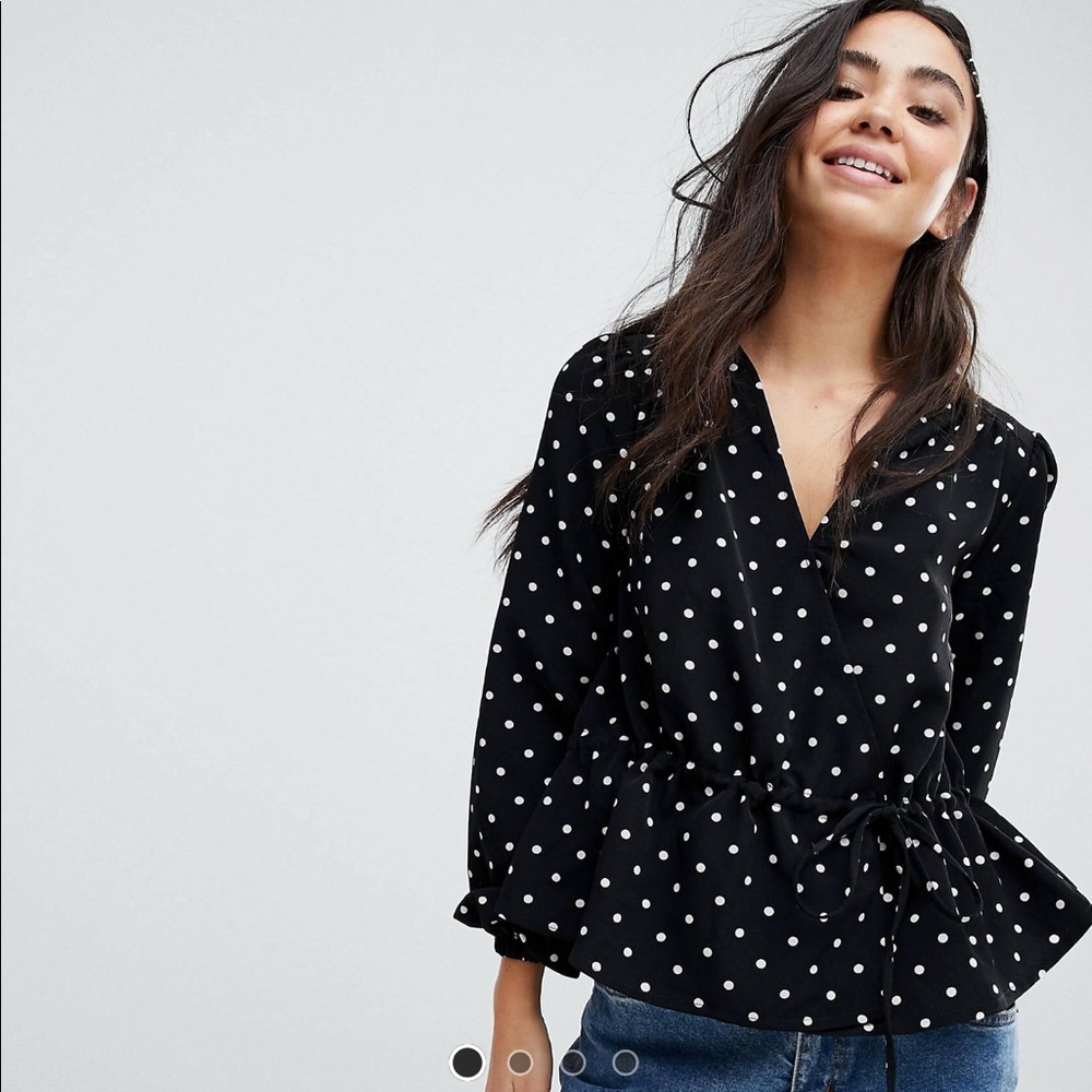 Monki polka dot front wrap blouse